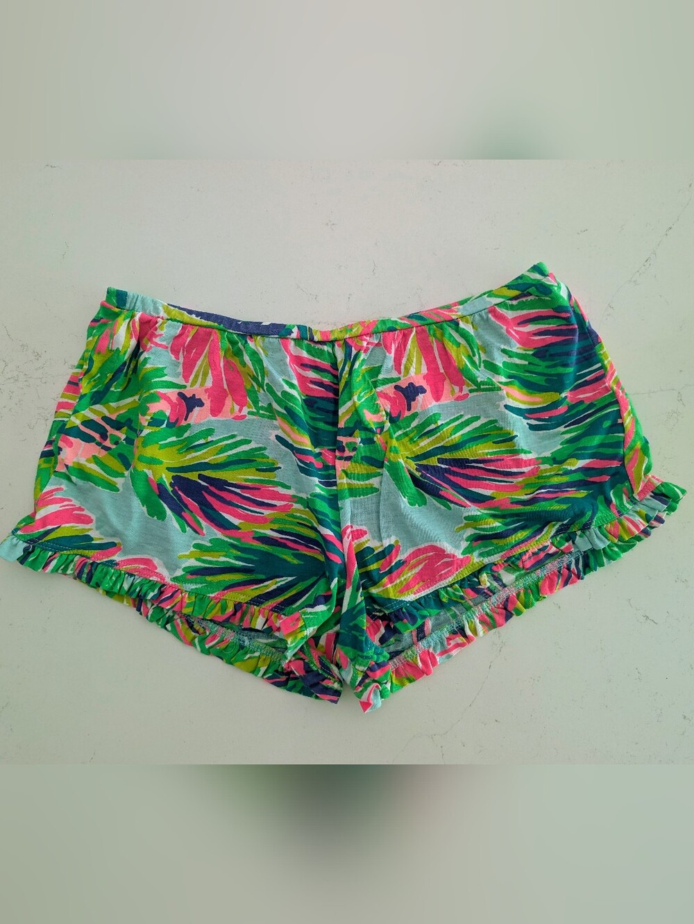 Lilly Pulitzer Girls Palm Print Sleep Shorts - Pink & Green